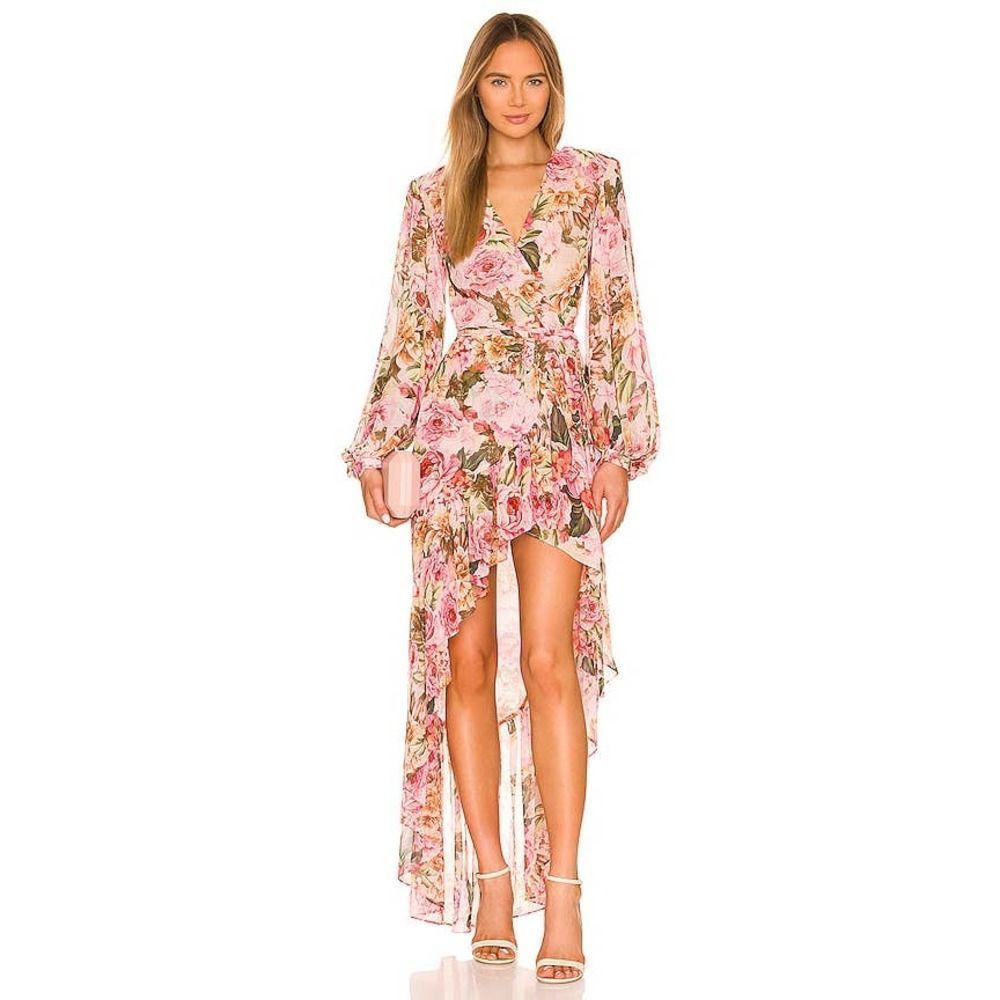 Bronx and Banco Rosa Wrap silk blend Dress in Rose & Multicolor XL(US10)